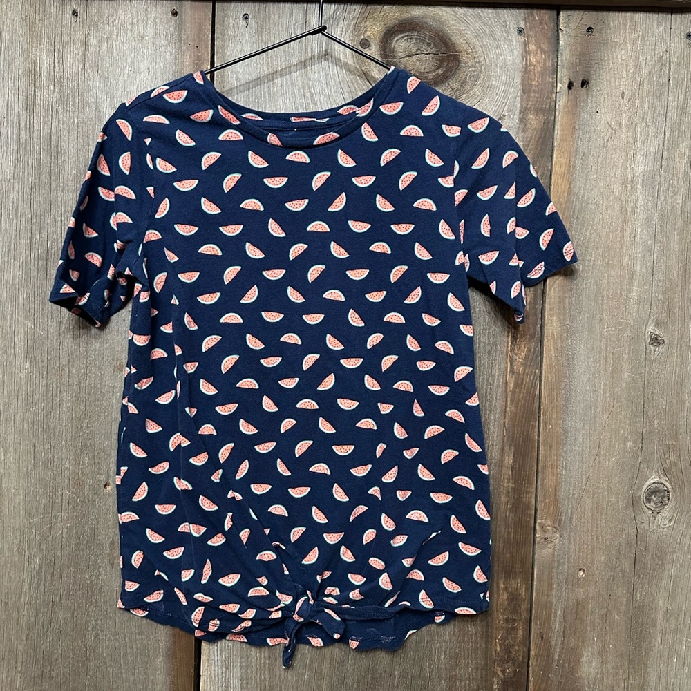 Old Navy Short Sleeve Tie Front Tee in Blue Watermelon Print Size XL 14 Girls